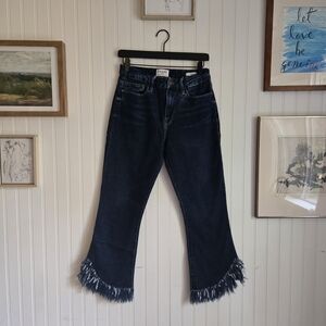 Frame Denim Le Crop Mini Boot In Bayberry Flare with Frayed Hem